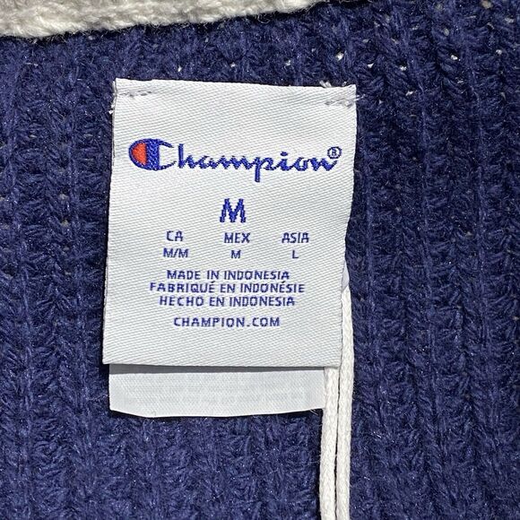 GUIZIO X CHAMPION Cardigan Sweater Women’s Medium Blue Varsity Academia Relaxed - Picture 12 of 13